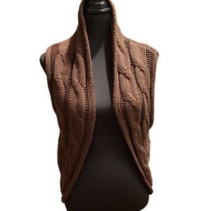 Metro 7 Cable Knit Shawl Collar Vest Women XL Chocolate Brown Sleeveless Sweater